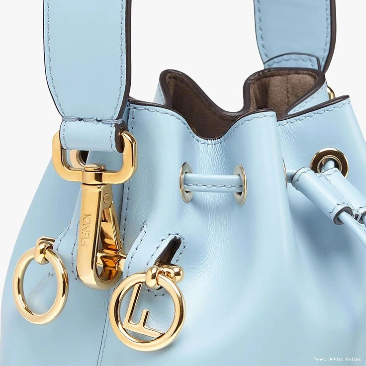 Cheap Calf In ROMA Tresor Sky Fendi Leather Mon Logo Blue Bucket Bag Mini 0824